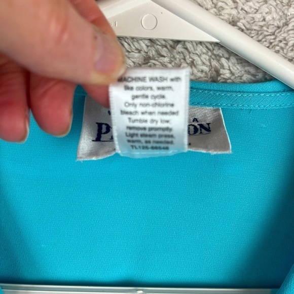 PENDLETON Aqua Blue Ruffled Blouse Size 10 Office Work Professional - Picture 8 of 16